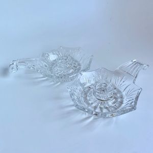 Rare vintage glass taper candle holders w/ handles